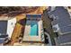 Community pool with surrounding deck and storage shed at 806 Pryor St # 50, Mebane, NC 27302