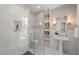 Bathroom featuring a glass shower, white subway tile, and a pedestal sink at 1015 Minerva Ave, Durham, NC 27701