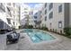 Inviting condo community pool area with lounge seating, mature plantings, and deck with clear shallow water at 222 Glenwood Ave # 508, Raleigh, NC 27603