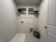 Bright laundry room with wire shelving and washer/dryer connections at 259 Johnson Ridge Way, Four Oaks, NC 27524