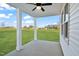 Covered back porch with ceiling fan offers serene outdoor living space at 32 Boyce Ct, Sanford, NC 27332