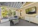 Relaxing screened-in porch with comfortable seating, a TV, and plenty of natural light at 2416 Glencoe St, Burlington, NC 27217