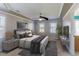 Modern main bedroom features a ceiling fan, a bed and decor at 2024 Stanchion St, Haw River, NC 27258