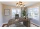 Home office with a modern desk, gray chair, laptop, stylish lighting, and a large window at 2024 Stanchion St, Haw River, NC 27258