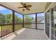 Relaxing screened porch with ceiling fan and views of the lush backyard; access to the home through sliding glass doors at 2024 Stanchion St, Haw River, NC 27258