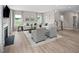 Spacious open-concept living room with neutral tones, fireplace, and staircase, ideal for modern living and entertaining at 8841 Tartan Clan Dr, Willow Springs, NC 27592