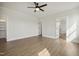 Bedroom with ceiling fan and hardwood floors at 233 Surles Rd, Benson, NC 27504