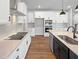 Contemporary kitchen with stainless appliances, sleek countertops, and wooden floors offers space and style at 33 Macy Cir, Wendell, NC 27591