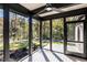 Relaxing screened porch with ceiling fan, wood flooring, and private wooded views at 1414 Whippoorwill Ln, Chapel Hill, NC 27517