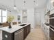 Bright kitchen featuring white cabinets, an island with bar seating, and stainless steel appliances at 520 Gainer Dr # 6, Raleigh, NC 27610