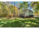 Expansive backyard featuring lush green grass and a wooded backdrop, offering privacy and space at 413 Chadwick Ln, Efland, NC 27243