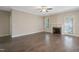Spacious living room with hardwood floors, fireplace, and access to the backyard at 98 Valley Brook Ln, Spring Lake, NC 28390