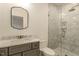 Elegant bathroom with marble vanity, glass shower, and modern fixtures at 736 Golfers View Vw, Pittsboro, NC 27312
