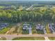An aerial view capturing the landscape featuring modern homes with expansive yards and tree-lined streets in a suburban setting at 27 Asti Ct, Clayton, NC 27527