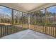 View from the screened porch with wooded views and railing at 611 Highview Dr, Benson, NC 27504