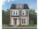 Charming two-story home with gray siding, brick facade, complemented by well-manicured landscaping, and a inviting blue front door at 937 Alma Railway Dr # 555, Wake Forest, NC 27587