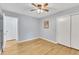 Light and bright bedroom with hardwood floors and double closets at 2600 Wade Ave, Raleigh, NC 27607