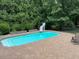 Clean swimming pool with stone patio, a slide, and mature trees at 2012 Silverleaf Dr, Youngsville, NC 27596