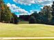 Scenic golf course view with lush green grass, mature trees, and a beautiful blue sky with puffy white clouds at 87 Nimble Way # 187, Clayton, NC 27520