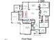 Detailed first-floor plan showcasing layout with primary suite, guest suite, kitchen, dining and garage at 216 Dartmouth Rd, Raleigh, NC 27609