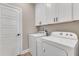 Laundry room features white cabinetry and washer and dryer at 3217 Satterwhite Point Rd, Henderson, NC 27537
