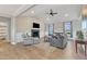 Spacious living room with vaulted ceilings, a cozy fireplace, and stylish furniture, creating a welcoming atmosphere at 3217 Satterwhite Point Rd, Henderson, NC 27537