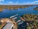 Aerial view of a marina with many boats at 3217 Satterwhite Point Rd, Henderson, NC 27537