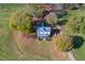 Aerial view of a charming two-story house surrounded by colorful trees at 206 Pike Memory Ln, Staley, NC 27355