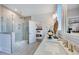 Bright bathroom boasts a double vanity and access to the bedroom at 149 Brandy Ml, Pittsboro, NC 27312