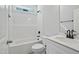 Bathroom featuring a shower-tub combination, toilet, and single sink at 429 Edison Rail Ln, Knightdale, NC 27545