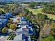 Expansive aerial view showcasing the roof and golf course of this well-maintained grey-toned residential home at 1509 Heritage Reserve Ct, Wake Forest, NC 27587