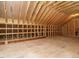 Unfinished attic space with exposed wooden beams and insulation at 201 Wash Hollow Dr, Wendell, NC 27591