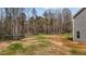 A partially cleared backyard with a border of tall trees sits behind the new home at 9184 Phoenix Ct, Middlesex, NC 27557