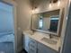 Elegant bathroom with double vanity and a large mirror at 314 Hinton St, Apex, NC 27502