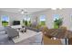 Comfortable living room with gray sofas and access to backyard at 8816 Melvin St # 15, Willow Springs, NC 27592