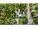 Aerial view of a home and a long driveway, surrounded by lush mature trees at 1146 Rogers Rd, Graham, NC 27253