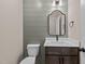 Modern powder room with a sleek vanity and stylish shiplap wall at 55 Basil Ct, Franklinton, NC 27525