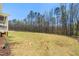 Large backyard featuring lush greenery and mature trees for relaxing and enjoying the outdoor living space at 617 Darian Woods Dr, Holly Springs, NC 27540