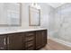 Beautiful bathroom with double vanity, marble shower, and modern fixtures at 324 Church St, Morrisville, NC 27560
