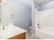 Clean bathroom with a shower/tub combo and vanity at 1620 Dunn Rd, Raleigh, NC 27614