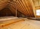 Unfinished attic space shows exposed wooden beams, insulation, and a small window at 142 Batten Hill Ln, Selma, NC 27576