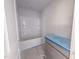A clean bathroom featuring a shower-tub combo and a modern vanity at 1901 Old Bramble Ln # 3, Fuquay Varina, NC 27526