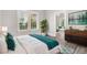 Spacious bedroom with hardwood floors and teal accents at 923 Belvedere St, Rocky Mount, NC 27803