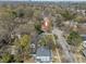 A quaint two-story home with blue siding, surrounded by trees and other residences, is close to commercial buildings at 417 Elm St, Raleigh, NC 27604