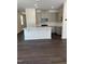 Modern kitchen featuring a large island, gray cabinets, stainless steel appliances, and dark hardwood flooring at 1113 Mountain Crown St, Durham, NC 27703