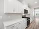 Modern kitchen design showcasing white cabinets, stainless steel appliances, and quartz countertops at 155 Shelby Meadow Ln, Angier, NC 27501