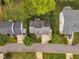 Aerial view of a residential home with lush green lawns and mature trees in a suburban neighborhood at 3236 Forest Mill Cir, Raleigh, NC 27616