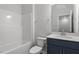 A clean bathroom features a single sink vanity, toilet and shower-tub at 281 Chesapeake Commons St # 95, Garner, NC 27529