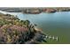 Scenic lake view with dock surrounded by trees at 414 S B Harrison Ln, Henderson, NC 27537