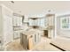 Spacious kitchen features white cabinets, a gray kitchen island and unfinished flooring at 2624 Silver Gate Ct, Wake Forest, NC 27587